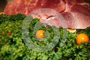 Tomatoes, kale and ham