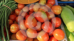 Tomatoes lying on a pile on top of each other photo