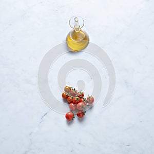 Tomatoes and Oil, Isolated on Marble Background Ã¢â¬â Pasta Ingredients from Italy photo