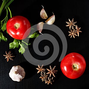 Tomatoes,parsley,star anise and garlic