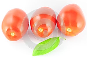 Tomatoes (roma - solanum lycopersicum) with green leaf