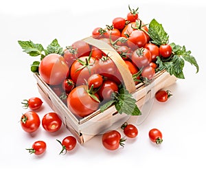 Tomatoes with sepals of different sizes in a basket