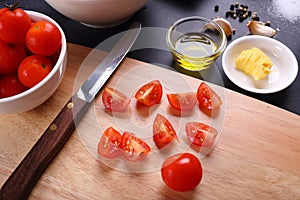 Tomatoes slice and ingredient for tomatoes soup