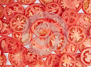 Tomatoes slices. Healthy natural food, background. Horizontal.