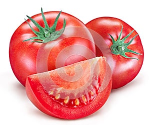 Tomatoes with tomato slice isolated on a white background. Clipping path