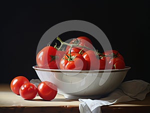 Tomatoes in a white bowl, realistic painting syle wall art poster