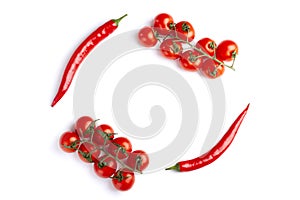 Tomatotes and red pepper on the isolated on white