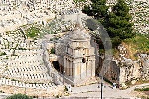 Tomb of Absalom or Abshalom, son of King David, on the foot of the Mount of Olives in the Kidron valley in Jerusalem