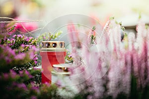 Candle at the cemetery, funeral photo