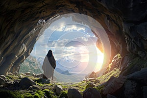Tomb cave is empty as symbol of Jesus Christ is risen Resurrection photo