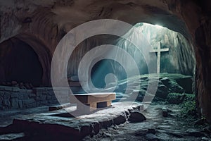 A tomb cave that is empty symbolizes Christ resurrection