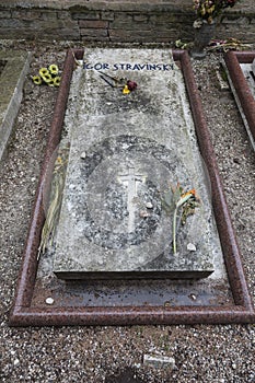 Tomb of the famous Russian composer Igor Stravinsky at the cemetery of San Michele in Venice,