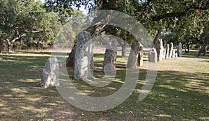 tomb of the giants and menhirs of the archaeological park of Pranu Matteddu in Goni in southern Sardinia