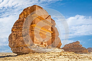 Tomb of Lihyan, son of Kuza carved in rock in the desert,  Mada'in Salih, Hegra, Saudi Arabia photo