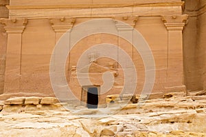 Tomb of Lihyan son of Kuza, known as Qasr AlFarid, the most iconic tomb in AlUla in the region of MadaÃ¢â¬â¢in Saleh, Saudi Arabia photo