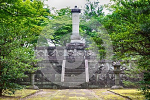 Tomb of Maeda Toshinaga 1562-1614 in Takaoka, Toyama, Japan. He was a Japanese samurai and the
