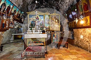Tomb of Mary holy place in Church of the Sepulchre of Saint Mary, known as Tomb of Virgin Mary, near Jerusalem, Israel