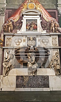 The tomb of Michelangelo di Lodovico Buonarroti Simoni in Santa Croce basilica in florence