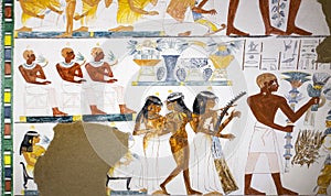 Tomb of scribe Nakht. Funerary banquet with guests, musicians and dancers