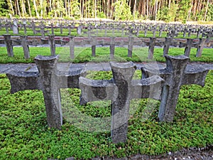 Tomb Stones Crosses at Cemetery of Palmiry Memorial Site, September 2018, Palmiry, Poland