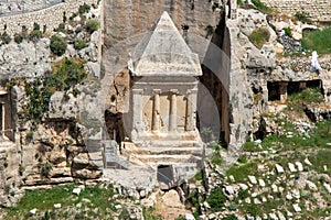 The tomb of Zechariah ben Jehoiada in Kidron Valley or King Valley near the walls of the Old City of Jerusalem
