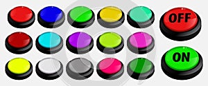 Set of push web button in on off concept, or engine start or on off button.