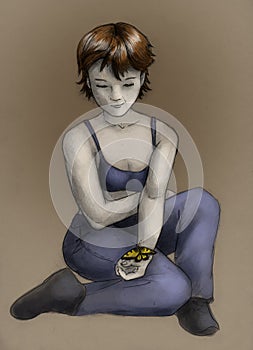 Tomboy girl with butterfly - color