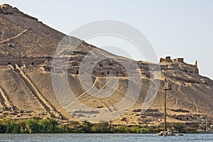 Tombs of the nobles mountain in Aswan Egypt