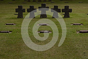 Tombs in Normandy. Graves of German soldiers in the German cemetery of La Cambe, Normandy, France.