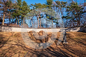 Tombs of the unknown soldiers in the cemetery of the righteous fighters in the Shinmi year, part of the Gwangseongbo Fort, Ganghwa