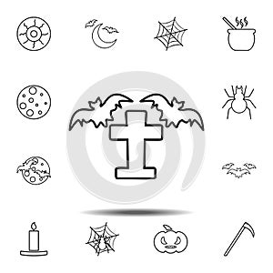 Tombstone and bats icon. Simple outline vector element of Halloween icons set for UI and UX, website or mobile application