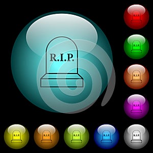 Tombstone with cross icons in color illuminated glass buttons