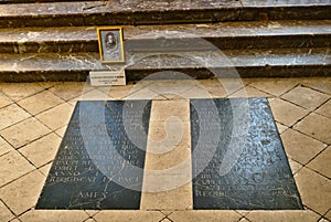 Tombstone of Dom Perignon, cellar master of Hautvillers Abbey photo