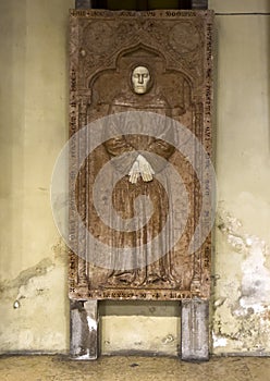 Tombstone of Ostasio Da Polenta in the Basilica of San Francesco in Ravenna, Italy.