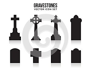 Tombstone silhouette icons isolated on white