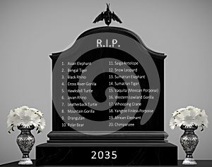 Tombstone Symbolic extinction of endangered animal species list of top 20