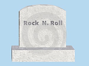 A tombstone to use as a graphic element is engraved with the name Rock N. Roll