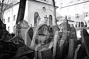 Tombstones in the Old Jewish Cemetery in Josefov district Prague, Czech Republic