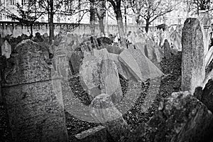 Tombstones in the Old Jewish Cemetery in Josefov district Prague, Czech Republic