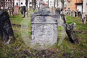 Tombstones in old jewish cemetery in Prague, Czech Republic