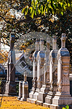 Tombstones in the row on Oakland Cemetery, Atlanta, USA