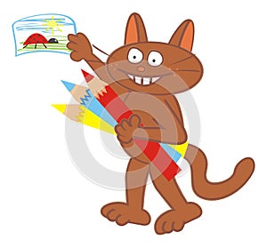 Tomcat and drawing page, vector illustration