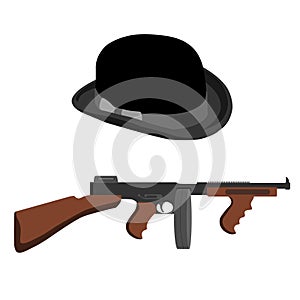 Tommy gun and bowler hat photo