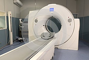Tomograph at the cancer hospital. An MRI scanner is installed. Empty MRI, CT scanner.