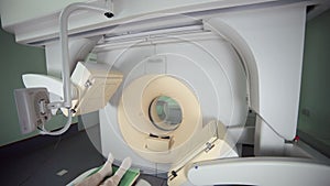 Tomograph. Patient on magnetic resonance medical examination.