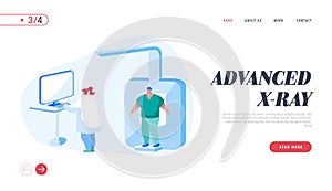 Tomography Medical Diagnostics of Lungs or Chest Bones Landing Page Template. Body Scanner Equipment for Patient