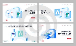 Tomography Mri Scanning Procedure Landing Page Template Set. Doctors Characters Look at Results of Patient Body Scan