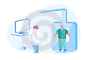 Tomography, X-ray Medical Diagnostics of Lungs or Chest Bones. Body Scanner Equipment for Patient Disease