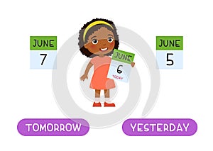 TOMORROW and YESTERDAY antonyms word card vector template, Opposites concept
