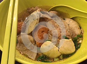 Tomyum fish ball noodle In Thailand